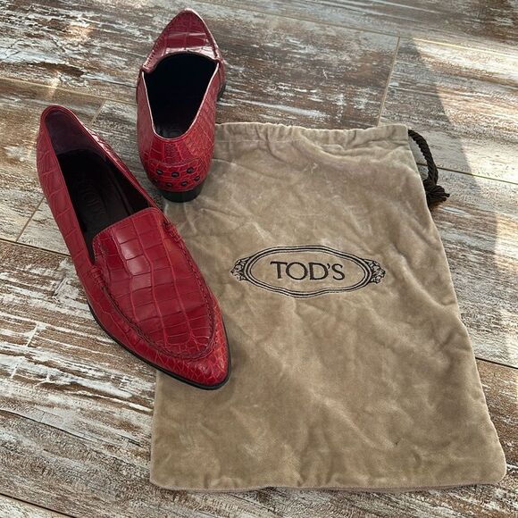 Tod’s Alligator Crocodile Pointed Toe Drivers Loafers Shoes with storage bag - Picture 1 of 12
